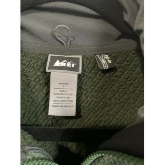 REI Men’s Size Large Ribbed Fleece Jacket Army Green Polartec Full Zip - Picture 5 of 10
